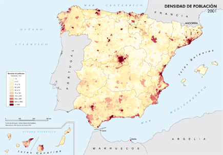 Densidad de población por municipios (2006)