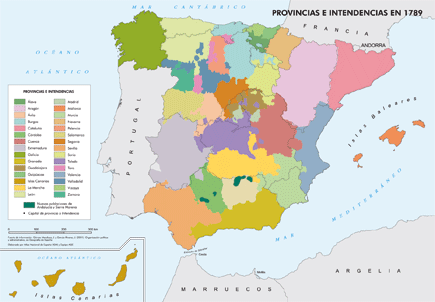 Provincias e intendencias en 1789