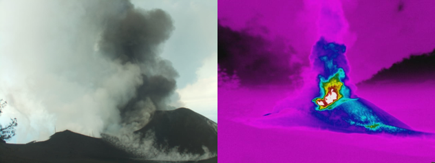 Imágenes de cámara visible y térmica a las 8:30 UTC