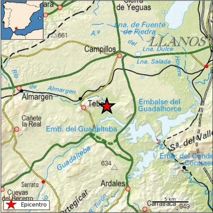 Epicentro del terremoto en las proximidades de Teba. (IGN)