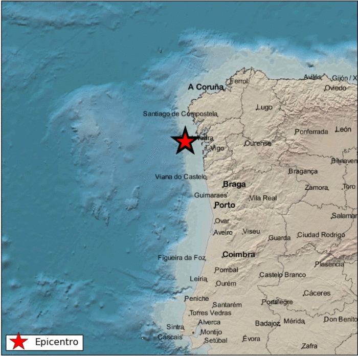 Epicentro del terremoto en las proximidades de Ribeira. (IGN)