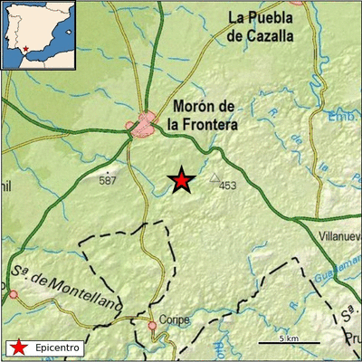 Epicentro del terremoto en las proximidades de Morón de la Frontera. (IGN)