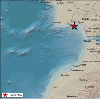 Epicentro del terremoto en las proximidades de Isla Cristina. (IGN)