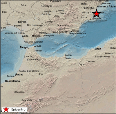 Epicentro del terremoto en las proximidades de Guardamar del Segura. (IGN)