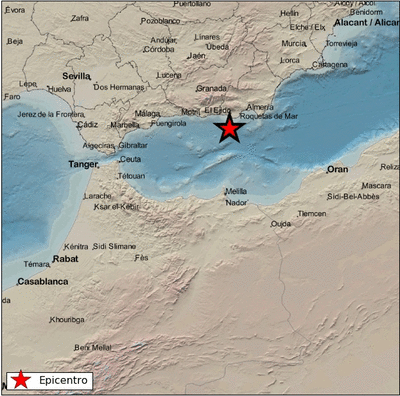 Epicentro del terremoto en las proximidades de El Ejido. (IGN)