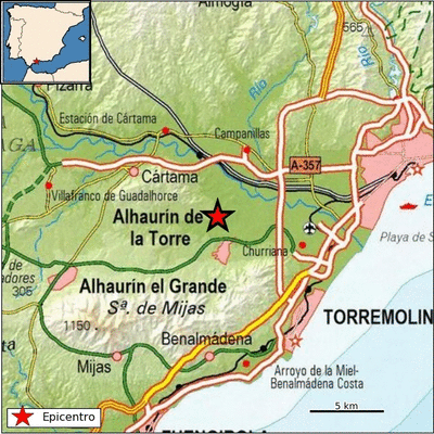 Epicentro del terremoto en las proximidades de Alhaurín de la Torre. (IGN)