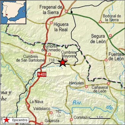 Epicentro del terremoto en las proximidades de Cumbres Mayores. (IGN)