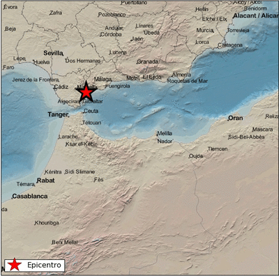 Epicentro del terremoto en las proximidades de Casares. (IGN)