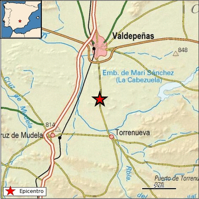 Epicentro del terremoto en las proximidades de Valdepeñas. (IGN)