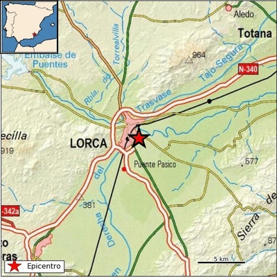 Epicentro del terremoto en las proximidades de Lorca. (IGN)