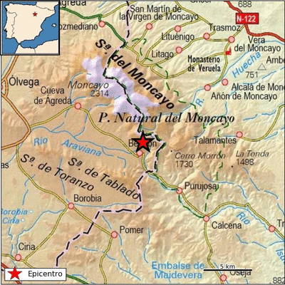 Epicentro del terremoto en las proximidades de Beratón. (IGN)