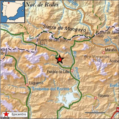 Epicentro del terremoto en las proximidades de Caso. (IGN)