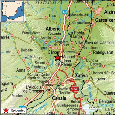 Epicentro del terremoto en las proximidades de L' Ènova. (IGN)