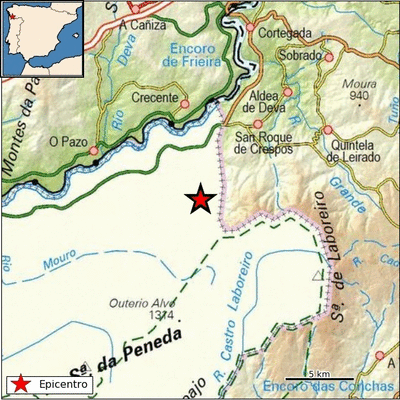 Epicentro del terremoto en las proximidades de Padrenda. (IGN)