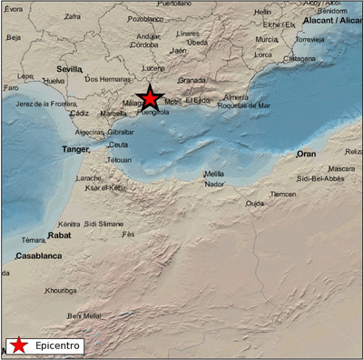 Epicentro del terremoto en las proximidades de Comares. (IGN)