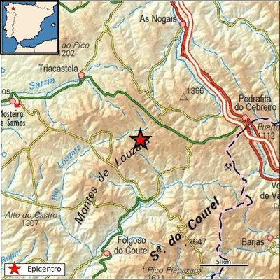 Epicentro del terremoto en las proximidades de Folgoso do Courel. (IGN)