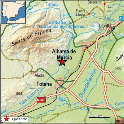 Epicentro del terremoto en las proximidades de Totana. (IGN)