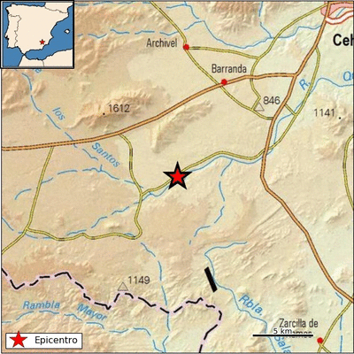 Epicentro del terremoto en las proximidades de Caravaca de la Cruz. (IGN)
