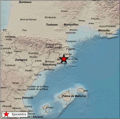 Epicentro del terremoto en las proximidades de Tossa de Mar. (IGN)