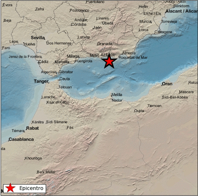 Epicentro del terremoto en las proximidades de Adra. (IGN)