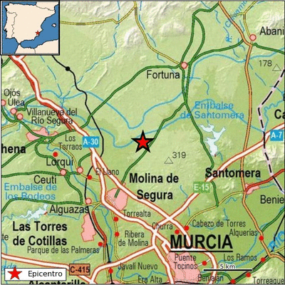 Epicentro del terremoto en las proximidades de Molina de Segura. (IGN)