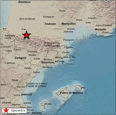 Epicentro del terremoto en las proximidades de Sallent de Gállego. (IGN)