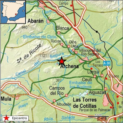 Epicentro del terremoto en las proximidades de Ulea. (IGN)
