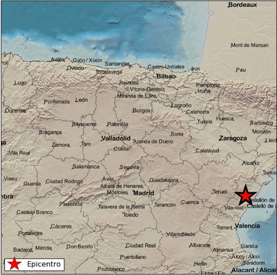 Epicentro del terremoto en las proximidades de Sierra Engarcerán. (IGN)