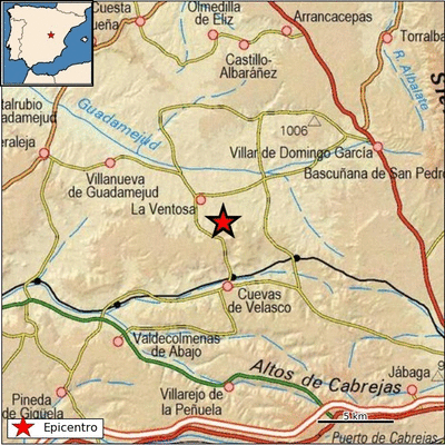 Epicentro del terremoto en las proximidades de Villas de la Ventosa. (IGN)