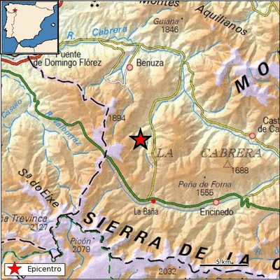Epicentro del terremoto en las proximidades de Benuza. (IGN)