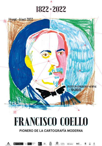 Cartel expo «Francisco Coello. 1822-2022. Pionero de la cartografía moderna». Enlace al díptico