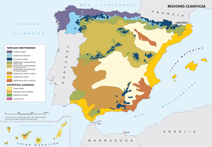 Mapa de Regiones Climáticas de España - Península