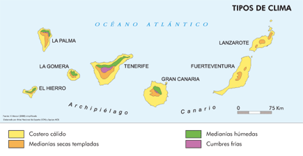 Mapa de Regiones Climáticas de España - Canarias