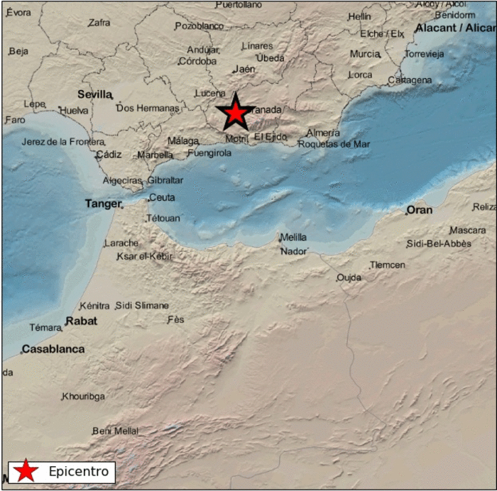 Epicentro del terremoto en las proximidades de Chauchina. (IGN)